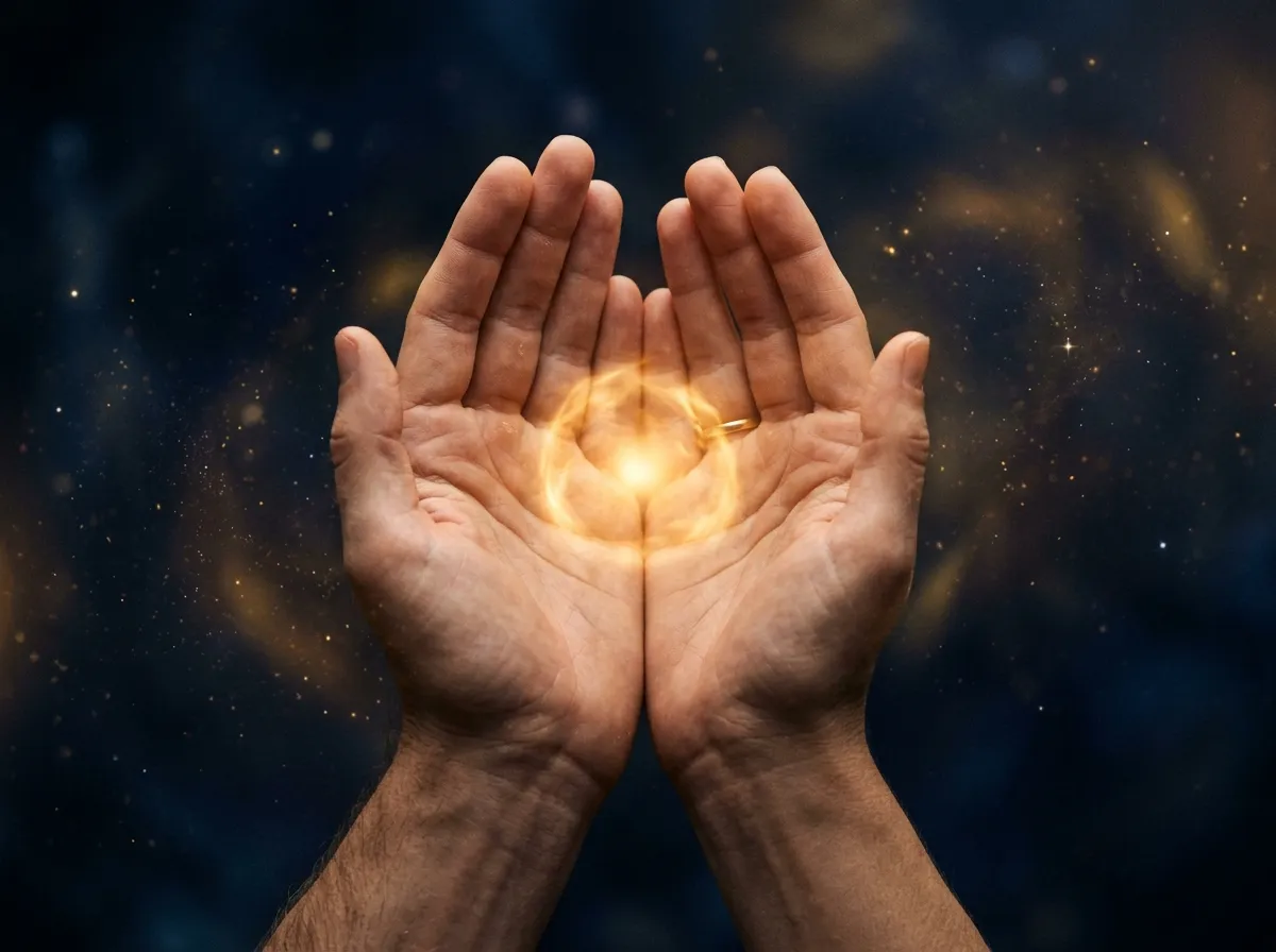 Hands holding glowing healing energy